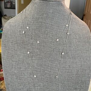 Delicate 925 Sterling Silver Station Necklace with Clear Crystal Accents